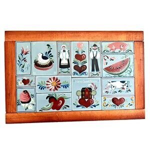 Vtg '86 Hand Painted Folk Art Wood Cottagecore Country Farmhouse Wall Decor Wood